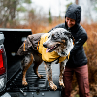 Dog and human getting ready for a rainy adventure.